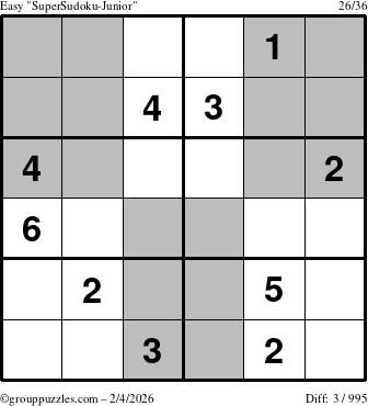 The grouppuzzles.com Easy SuperSudoku-Junior puzzle for Wednesday February 4, 2026