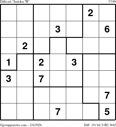 The grouppuzzles.com Difficult Sudoku-7B puzzle for Wednesday February 4, 2026