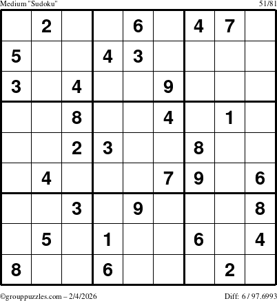 The grouppuzzles.com Medium Sudoku puzzle for Wednesday February 4, 2026