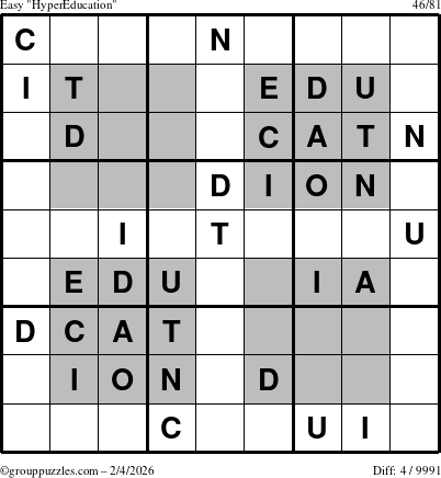 The grouppuzzles.com Easy HyperEducation-i23 puzzle for Wednesday February 4, 2026