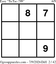 The grouppuzzles.com Easy TicTac-789 puzzle for Thursday July 9, 2026