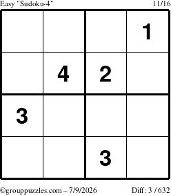 The grouppuzzles.com Easy Sudoku-4 puzzle for Thursday July 9, 2026