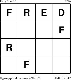 The grouppuzzles.com Easy Fred puzzle for Thursday July 9, 2026