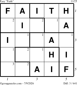 The grouppuzzles.com Easy Faith puzzle for Thursday July 9, 2026, suitable for printing, with all 3 steps marked