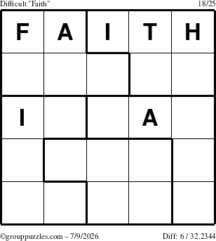 The grouppuzzles.com Difficult Faith puzzle for Thursday July 9, 2026