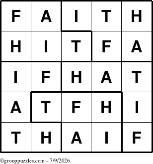 The grouppuzzles.com Answer grid for the Faith puzzle for Thursday July 9, 2026
