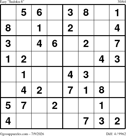 The grouppuzzles.com Easy Sudoku-8 puzzle for Thursday July 9, 2026