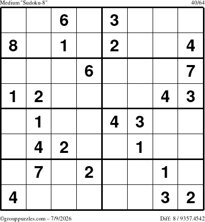 The grouppuzzles.com Medium Sudoku-8 puzzle for Thursday July 9, 2026