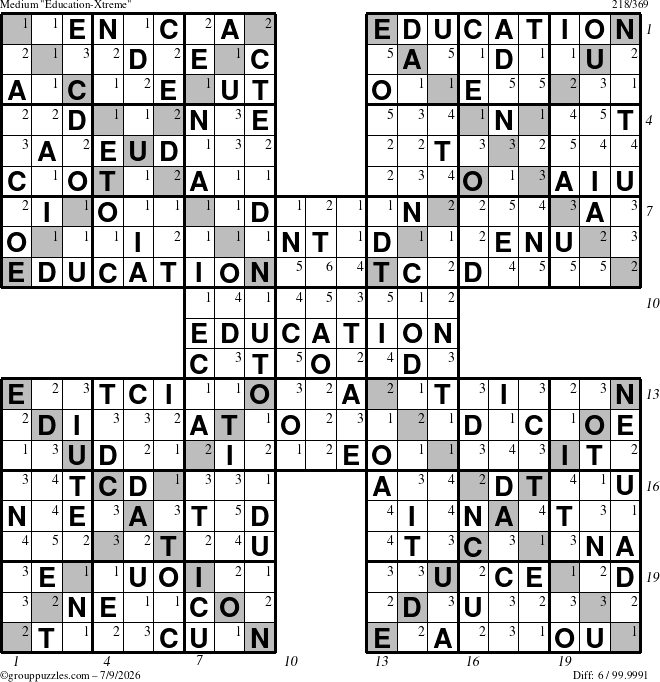The grouppuzzles.com Medium Education-Xtreme puzzle for Thursday July 9, 2026 with all 6 steps marked