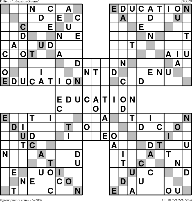 The grouppuzzles.com Difficult Education-Xtreme puzzle for Thursday July 9, 2026
