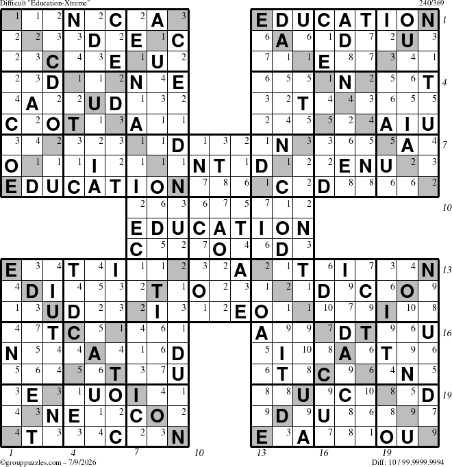 The grouppuzzles.com Difficult Education-Xtreme puzzle for Thursday July 9, 2026 with all 10 steps marked