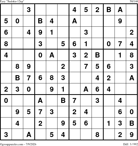 The grouppuzzles.com Easy Sudoku-12up puzzle for Thursday July 9, 2026