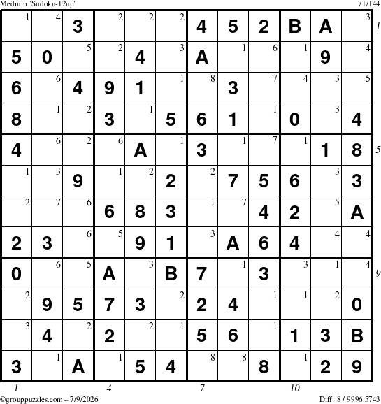 The grouppuzzles.com Medium Sudoku-12up puzzle for Thursday July 9, 2026 with all 8 steps marked