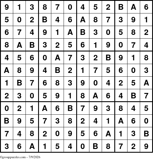 The grouppuzzles.com Answer grid for the Sudoku-12up puzzle for Thursday July 9, 2026