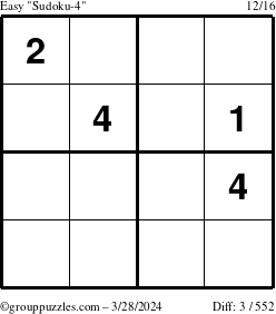 The grouppuzzles.com Easy Sudoku-4 puzzle for Thursday March 28, 2024