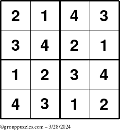 The grouppuzzles.com Answer grid for the Sudoku-4 puzzle for Thursday March 28, 2024