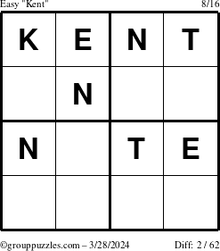 The grouppuzzles.com Easy Kent puzzle for Thursday March 28, 2024