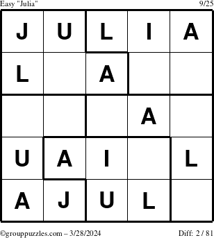 The grouppuzzles.com Easy Julia puzzle for Thursday March 28, 2024