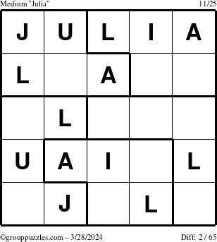 The grouppuzzles.com Medium Julia puzzle for Thursday March 28, 2024
