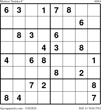 The grouppuzzles.com Medium Sudoku-8 puzzle for Thursday March 28, 2024