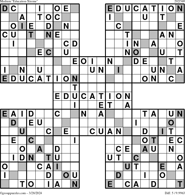 The grouppuzzles.com Medium Education-Xtreme puzzle for Thursday March 28, 2024