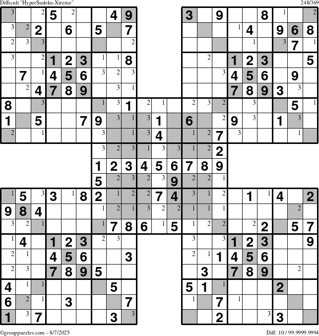 The grouppuzzles.com Difficult cover-HyperXtreme puzzle for Thursday August 7, 2025 with the first 3 steps marked