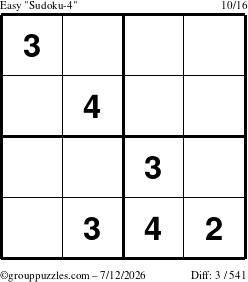 The grouppuzzles.com Easy Sudoku-4 puzzle for Sunday July 12, 2026