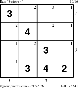 The grouppuzzles.com Easy Sudoku-4 puzzle for Sunday July 12, 2026 with all 3 steps marked