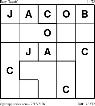 The grouppuzzles.com Easy Jacob puzzle for Sunday July 12, 2026