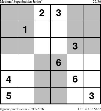 The grouppuzzles.com Medium SuperSudoku-Junior puzzle for Sunday July 12, 2026