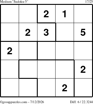 The grouppuzzles.com Medium Sudoku-5 puzzle for Sunday July 12, 2026