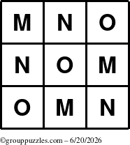 The grouppuzzles.com Answer grid for the TicTac-MNO puzzle for Saturday June 20, 2026