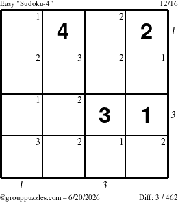 The grouppuzzles.com Easy Sudoku-4 puzzle for Saturday June 20, 2026 with all 3 steps marked