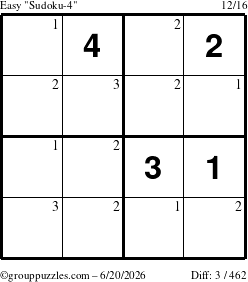The grouppuzzles.com Easy Sudoku-4 puzzle for Saturday June 20, 2026 with the first 3 steps marked