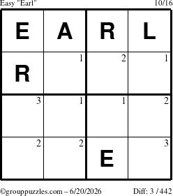 The grouppuzzles.com Easy Earl puzzle for Saturday June 20, 2026 with the first 3 steps marked