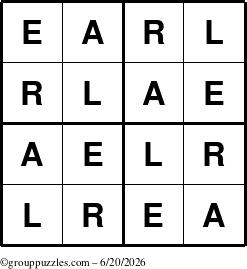 The grouppuzzles.com Answer grid for the Earl puzzle for Saturday June 20, 2026