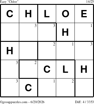 The grouppuzzles.com Easy Chloe puzzle for Saturday June 20, 2026 with the first 3 steps marked