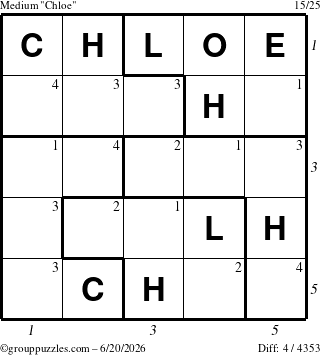 The grouppuzzles.com Medium Chloe puzzle for Saturday June 20, 2026 with all 4 steps marked