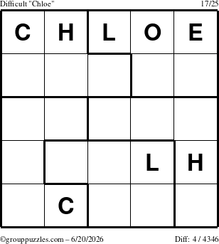 The grouppuzzles.com Difficult Chloe puzzle for Saturday June 20, 2026