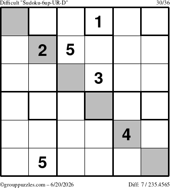The grouppuzzles.com Difficult Sudoku-6up-UR-D puzzle for Saturday June 20, 2026