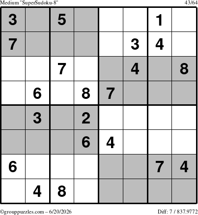 The grouppuzzles.com Medium SuperSudoku-8 puzzle for Saturday June 20, 2026