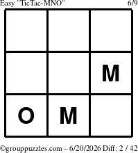 The grouppuzzles.com Easy TicTac-MNO puzzle for Saturday June 20, 2026