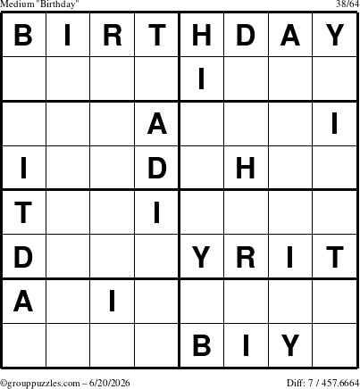 The grouppuzzles.com Medium Birthday puzzle for Saturday June 20, 2026