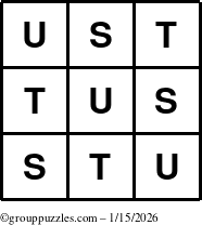 The grouppuzzles.com Answer grid for the TicTac-STU puzzle for Thursday January 15, 2026