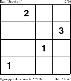 The grouppuzzles.com Easy Sudoku-4 puzzle for Thursday January 15, 2026