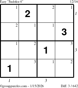 The grouppuzzles.com Easy Sudoku-4 puzzle for Thursday January 15, 2026 with all 3 steps marked