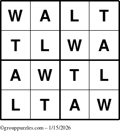 The grouppuzzles.com Answer grid for the Walt puzzle for Thursday January 15, 2026