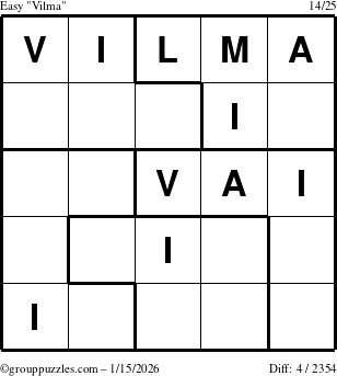 The grouppuzzles.com Easy Vilma puzzle for Thursday January 15, 2026