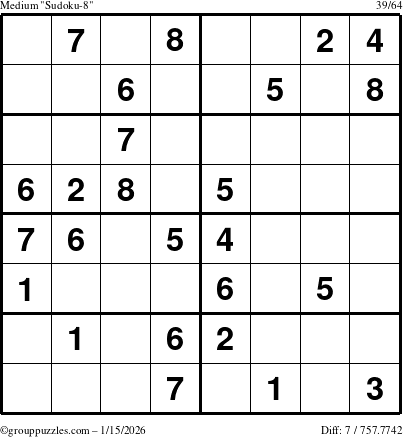 The grouppuzzles.com Medium Sudoku-8 puzzle for Thursday January 15, 2026