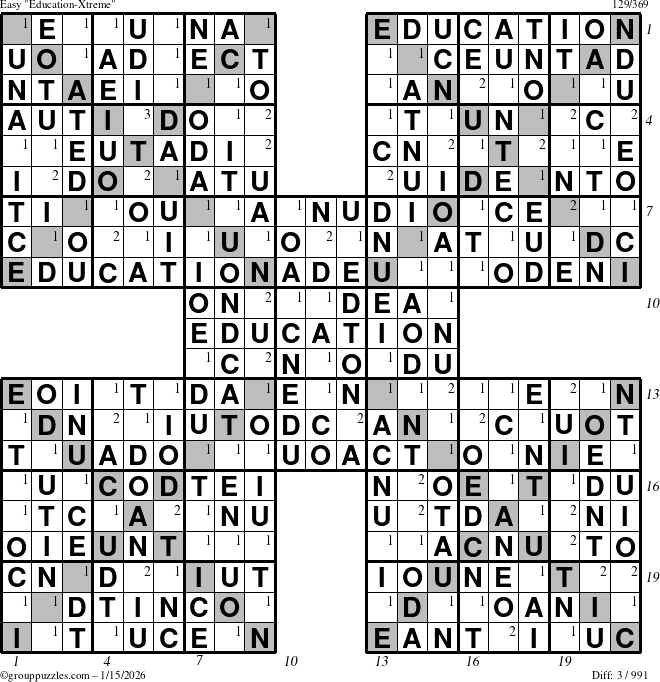 The grouppuzzles.com Easy Education-Xtreme puzzle for Thursday January 15, 2026 with all 3 steps marked
